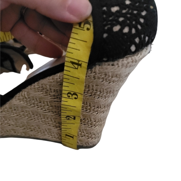Just fab espadrille wedge sandles shoes with ankle strap size 6.5 4"heel  black - Picture 6 of 7